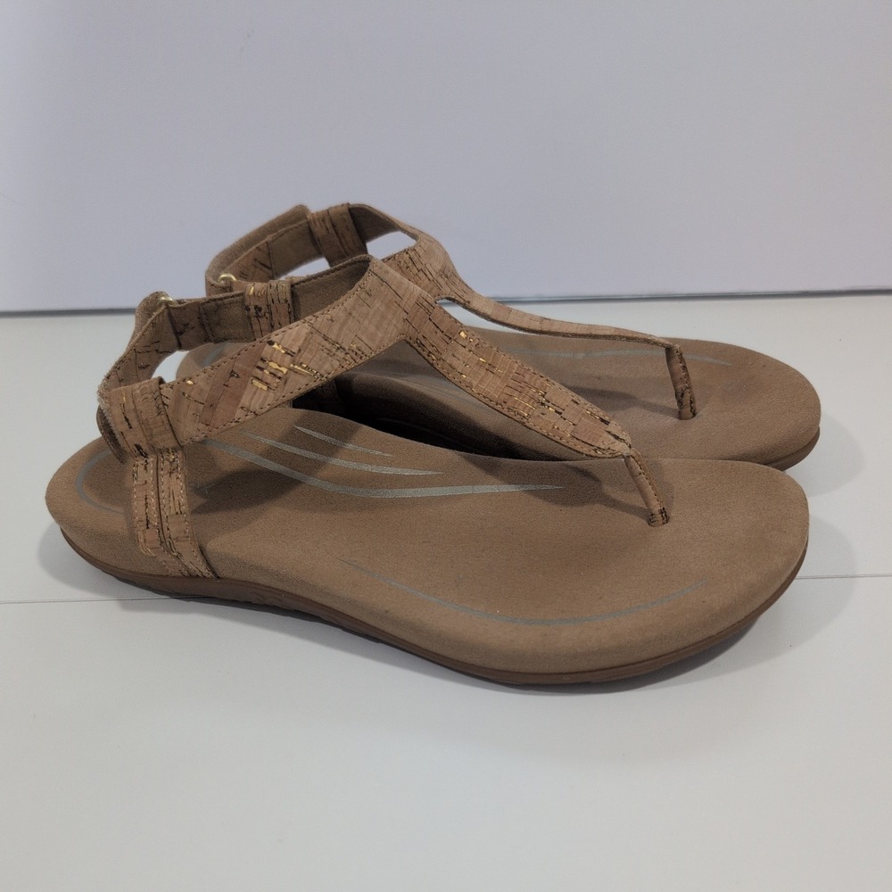 Aetrex Jane Cork Gold Metallic T-Strap Orthotic Sandals SE163W Womens 10 - Picture 5 of 8